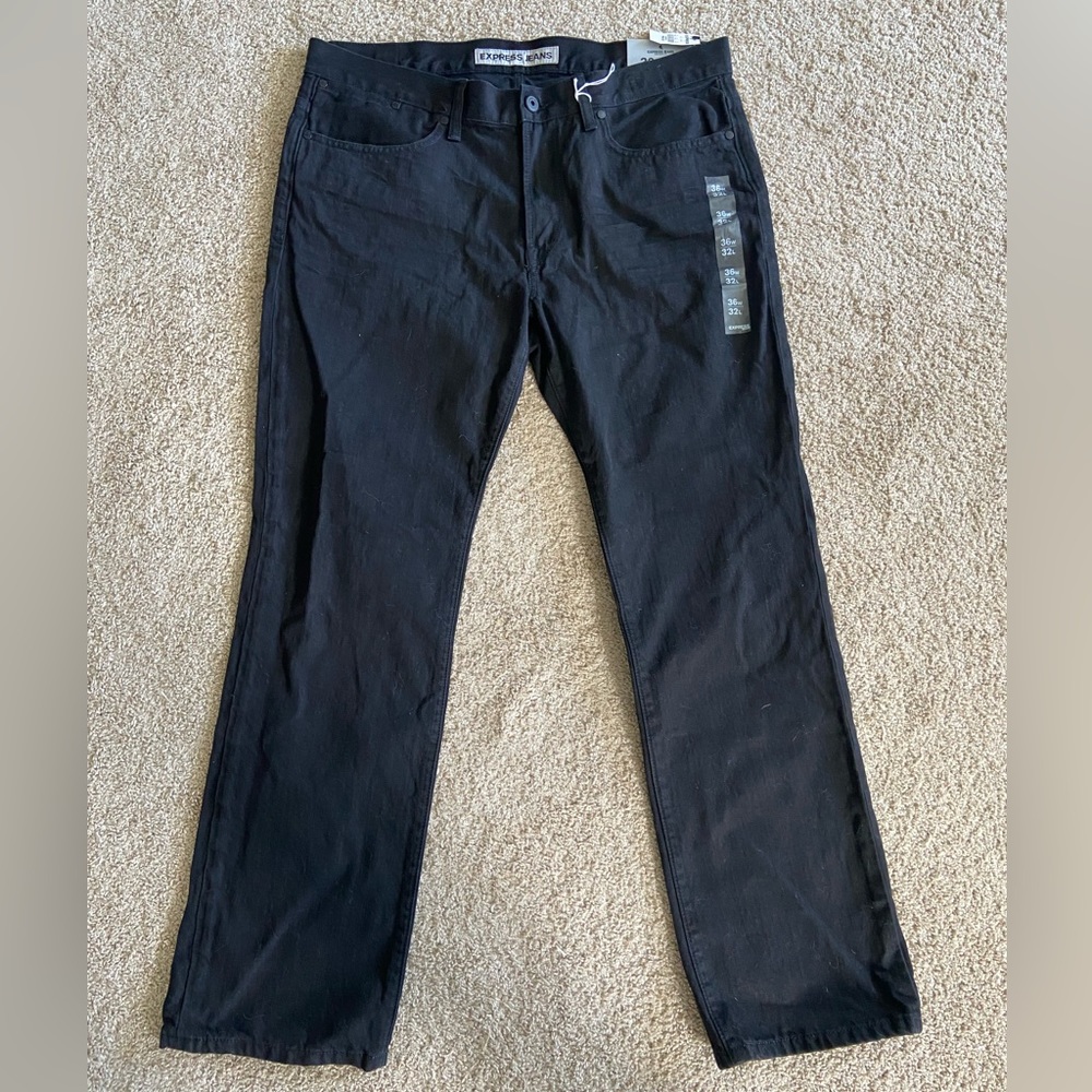 Express Black Kingston Classic Fit Straight Leg Jeans, W36 L32
